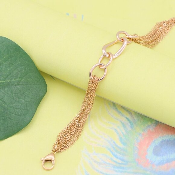 "Chunky Oval Chain Rose Gold Bracelet with Layered Tassel Detail, XPBL1099 - Picture 3 of 12